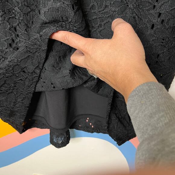 Chico's Lace Midi Dress 10 / 1.5 Black Embroidered Lace Tiered Bell Sleeve NWT - Picture 5 of 8